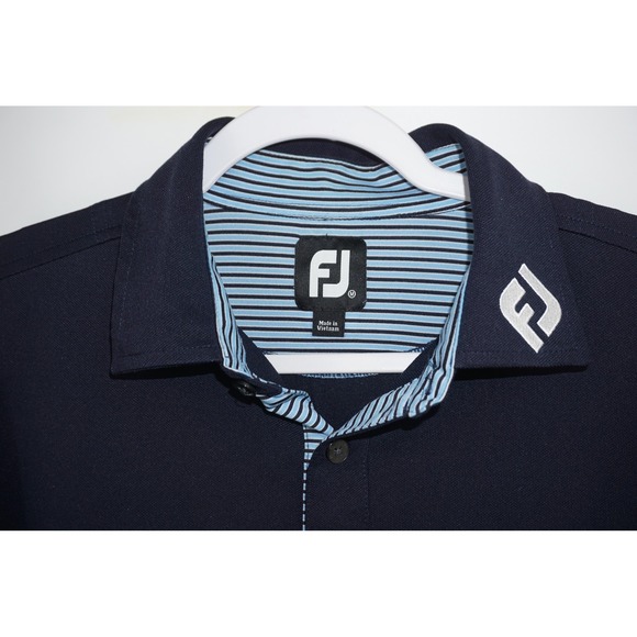 FootJoy Polo Shirt Men's Medium Navy Blue Golf Performance FJ Tour Collar Logo - Picture 2 of 3